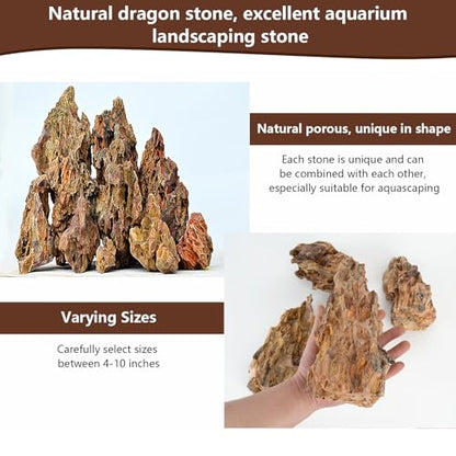 20LB Dragon Stone Rock for Aquascaping,Aquarium Decor, Fish Tank Decorations,4-10 Inches Natural Ohko Stone for Fish Tank Landscaping - size: 20 Pounds