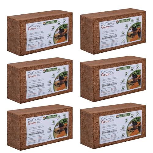 ROOTS Sustainable Coconut Coir Bricks - 5kg, Yields 70-80 liters Low EC Coco Coir Growing Medium, Pre-Buffered & pH Balanced, High Water Retention for Hydroponics & Seed Starting, Pack of 6