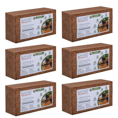 ROOTS Sustainable Coconut Coir Bricks - 5kg, Yields 70-80 liters Low EC Coco Coir Growing Medium, Pre-Buffered & pH Balanced, High Water Retention for Hydroponics & Seed Starting, Pack of 6