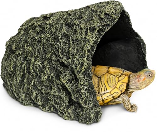 Oversize Resin Rock Reptiles Large Hideout Cave – Ideal for Turtles, Lizards, Bearded Dragons, Leopard Geckos, Snakes, Amphibians,Small Pets and Fish – Perfect for Aquarium and Terrarium Habitat Decor