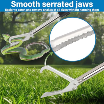 Snake Grabber Tool, 55" Snake Tongs Long Handle for Rattlesnake Reptile Tongs Heavy Duty Long Catcher Reach Grabber Stainless Steel Materials Sponge Handle Wide Jaw (55 inches) - size: 55"