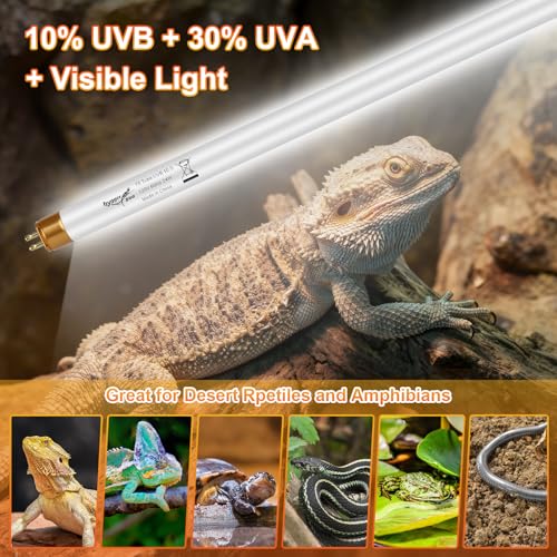 UVB Light for Reptiles Bearded Dragon, 2 Pack T5 UVB Reptile Light UVB Bulb 10.0 24W UVA UVB Reptile Light Bulb Terrarium Light Lamp Tube for Turtle Chameleon Leopard Gecko Snake Tank, 22 Inch - size: T5-22 Inch(2 Pack)
