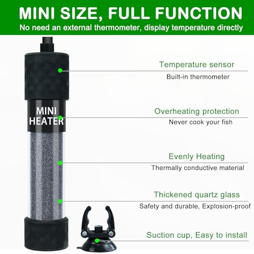 Small Submersible Aquarium Heater, Adjustable Mini Fish Tank Heater 25W 50W 100W 150W with External Temperature Controller, Digital Display, for 5/10/20/30 Gallons (25W)