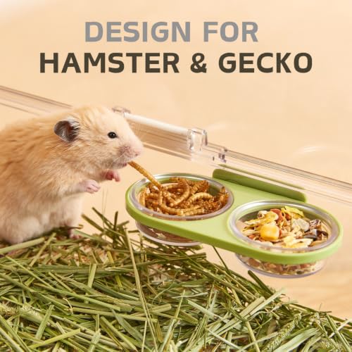 Magnetic Reptile Feeding Ledge with 2 Pack Plastic Bowls Food Feeder Water Dish for Crested Gecko Dwarf Hamster(Gray, Magnetic-Mounted) - color: Gray(Pack of 1）