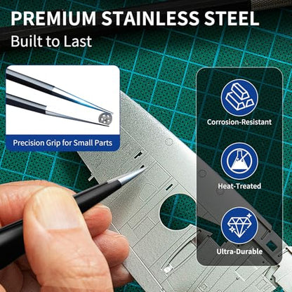 XOOL 10 PCS ESD Precision Tweezers Set, Anti-Static Stainless Steel Tweezers Kit for Electronics, Soldering, Craft, Jewelry, Model Building, Beauty - size: ESD Tweezers 10 PCS