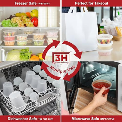 8 oz Food Storage Containers with Lids (240 Set/480 Piece) Small Deli Containers for soup, Freezer Microwave Safe, BPA-Free Plastic, Stackable Snack Leakproof Leftover Organizers - size: 8 oz - 240 Sets