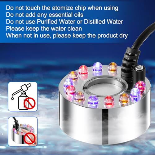 WINTS Mist Maker,12 LED Mister Fogger Water Fountain Pond Fog Machine Atomizer Air Humidifier, Fountain Mister Fogger with Splashing Guard Perfect for Fountain Pond Halloween (Sliver) - color: Sliver