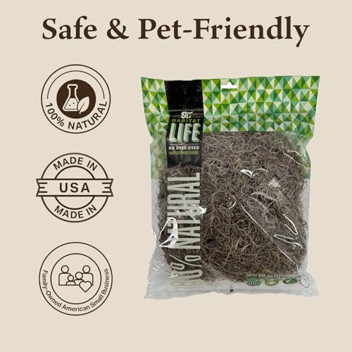 The Habitat Life - Natural Spanish Moss - for Reptiles, Amphibians & Invertebrates Terrariums - Humidity Control - Breathable Bedding - Dye-Free & Safe - Medium - 1 Pack - size: Medium, style: Spanish Moss