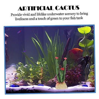 HEMOTON Aquarium Fish Tank Decor Realistic Artificial Cactus Plant Ornament for Reptile Terrarium and Home Decoration Plastic Craft Easy to Clean No Maintenance Required