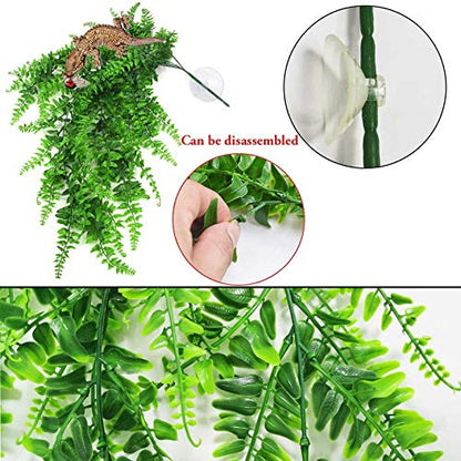 kathson Bearded Dragon Hammock Reptile Lounger Reptiles Plants Hanging Fake Vines Boston Climbing Terrarium Plant Lizard Tank Accessories Flexible Leaves Decor for Chameleon Gecko Snakes