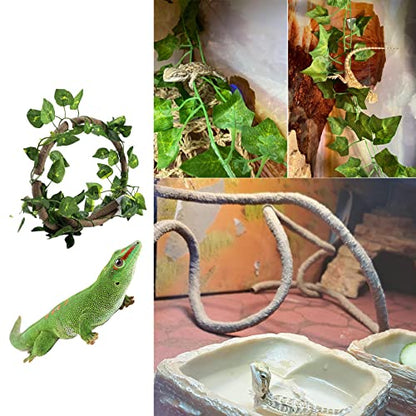 Bearded Dragon Hammock,Reptile Lounger Lizard Natural Seagrass Habitat Decor Reptiles Tank Hanging Plants Jungle Climber Vines Flexible Leaves Accessories for Lizards Chameleon Gecko Corn Snakes