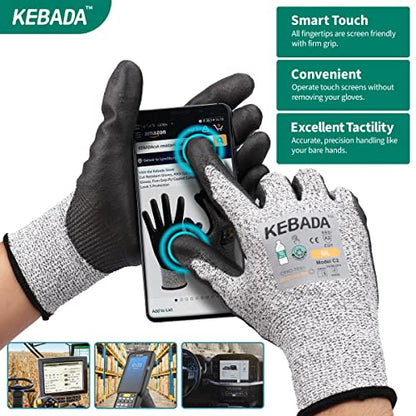 Kebada Cut Resistant Gloves, ANSI A2 Cutting Glove, PU Coated, Touchscreen, Multi-Purpose Model C2, 1 Pair, Medium - color: Grey, size: 8/Medium