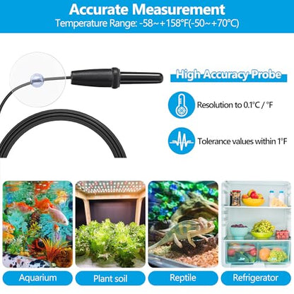 DaToo Aquarium Thermometer with Large LCD Display Fahrenheit/Celsius(℉/℃) Fish Tank Thermometer for Aquarium Reptile Terrarium Digital Water Thermometer with Suction Cup - size: 1 Pack