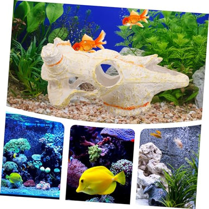VICASKY Reptile Skull Hideout for Fish Tank Unique Resin Decoration for Aquariums and Terrariums Durable Faux Animal Skull Molding for Pet Reptiles
