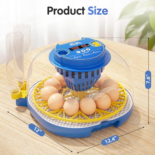 Chicken Egg Incubators for Hatching Eggs, 12 Egg Incubator with Automatic Egg Turning and Humidity Control – Chicken Incubators for Hatching Eggs with 360° View/Candler/Water Bottle Refill/Air Vent