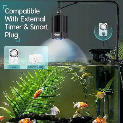 hygger 60W Aquarium Light Full Spectrum RGB COB LED Clip On Fish Tank Grow Light with Mounting Bracket Compatible with Timer Smart Plug for Low-to-High Light Demanding Aquatic Plants