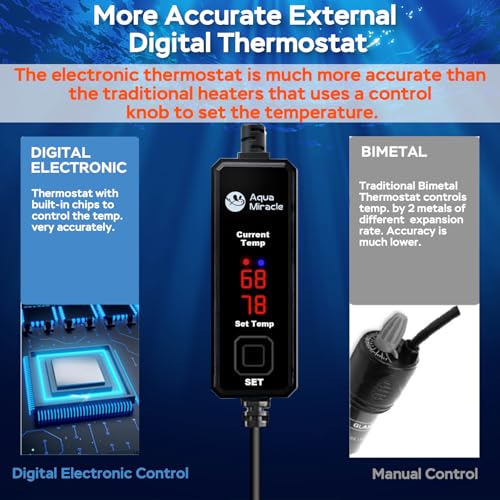 AquaMiracle 100W Small Aquarium Heater Fish Heater, Super Mini Fish Tank Heater Turtle Tank Heater for 10-20 Gal Tanks, with Dual LED Display, Dry-Run/Overheating Protection & Memory Function - size: 10-20 Gal Tanks