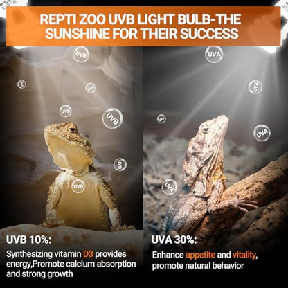 REPTI ZOO UVB Light for Desert Reptile 2 Pack, 10.0 15W UVA UVB Reptile Light Bulb, UVB Lamp for Bearded Dragons Tortoises Lizards Snakes - size: 10.0 15W