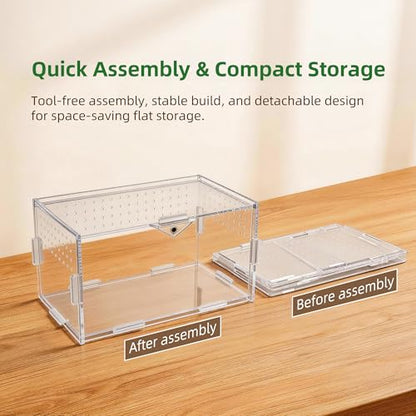 Portable Travel Jumping Spider Enclosure, Acrylic Terrarium for Spider, Magnetic Lock Spider Habitat & Small Terrarium Ventilated for Tarantula,Mantis,Frog,Insect Enclosure cage (7.9×4.7×4.7 Inch) - size: 7.9×4.7×4.7 Inch