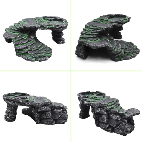 Large Bearded Dragon Hideout, Resin Simulation Stone Reptile Hide Cave, Reptile Basking Platform, Terrarium Habitat Decor for Lizard Spider Aquarium Fish Gecko - 9.5 × 8 × 3.7 Inch