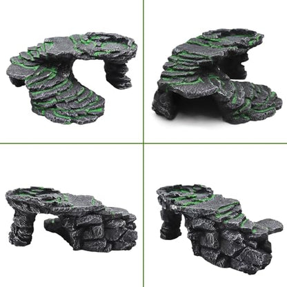 Large Bearded Dragon Hideout, Resin Simulation Stone Reptile Hide Cave, Reptile Basking Platform, Terrarium Habitat Decor for Lizard Spider Aquarium Fish Gecko - 9.5 × 8 × 3.7 Inch
