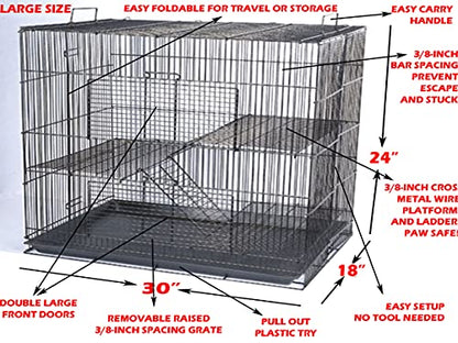 Large 3-Level Easy Foldable Bite-Proof with Tight 3/8 Inch Bar Spacing Shelves & Ladders for Ferret Chinchilla Sugar Glider Rats Mice Gerbil Mouse Metal Travel Carrier Cage Easy Clean Pull Out Tray - color: White