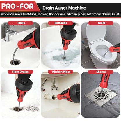 Drain Auger, 16.4FT Plumbing Snake Drain Clog Remover, Manual & Drill Powered Drain Snake for 0.75–2 Inch Pipes, Sink, Shower, Bathtub, Toilet, Kitchen Drain Cleaner Tool with Steel Cable