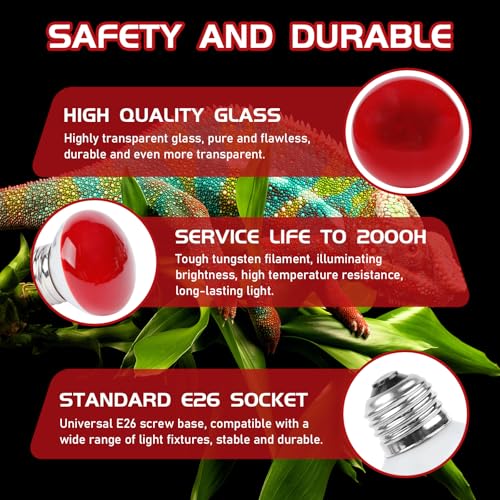 Infrared Reptile Heat Lamp, UVA Red Heat Light Bulb 25W, 2 Pack Reptile Heat Bulb, Infrared Basking Spot Light for Snake, Leopard Gecko, Turtle, Lizard - color: Red(25*2)