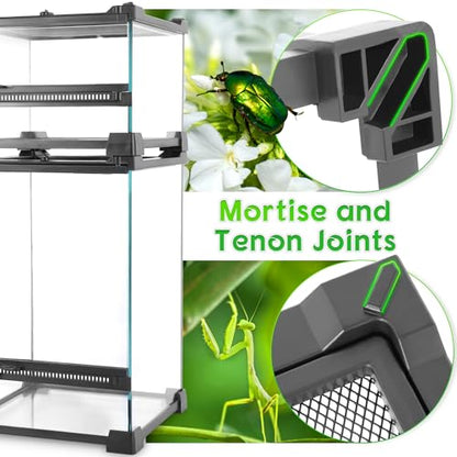 8"x8"x6" Reptile Terrarium, Single-Door Glass Terrestrial Vivarium for Small Arthropod Pets Such as Trinidad Dwarf Tiger Tarantulas, with Lock & Waterproof Deep Base Below Front Door
