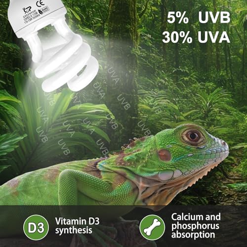 UVB Reptile Light, 5.0 15W UVA UVB Light for Reptiles, Spiral Compact Fluorescent UVB Bulb for Chameleons Tortoise Iguanas and Snakes - size: 5.5 in 5.0
