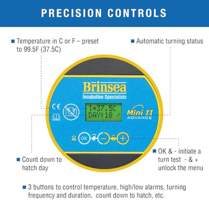 Brinsea Mini II Advance Egg Incubator with Automatic Egg Turning and Temperature Control for Hatching 7 Chicken, Duck, or Other Eggs, Ideal Incubator for Hobbyists, Teachers, and Learners - size: 7 Eggs