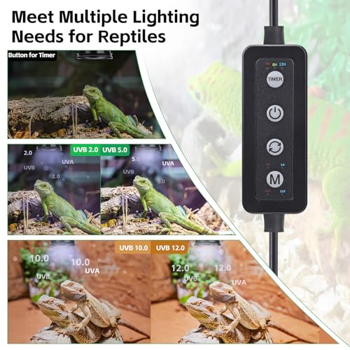 UVB Light for Reptiles with Dimming, LED UVB Light Bulb Fixture for Bearded Dragon Gecko Lizard Turtle Snake, Adjustable Brightness UVA UVB Lamp for Tropical & Desert Reptile Tank Accessories 8W Black - size: 8W-Balck