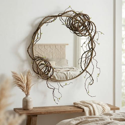 9FT Artificial Vine for Mantel Decor, Bendable Fake Tree Branches & Reptile Vines, Real Touch Faux Twigs with Green Buds for Spring Décor