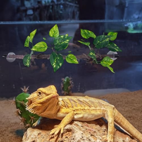 2pcs Artificial Reptile Plants with Suction Cup, Flexible Plastic Climbing Vines for Snake and Lizards, Decorative Green Jungle Branches for Terrarium and Reptile Tank Use