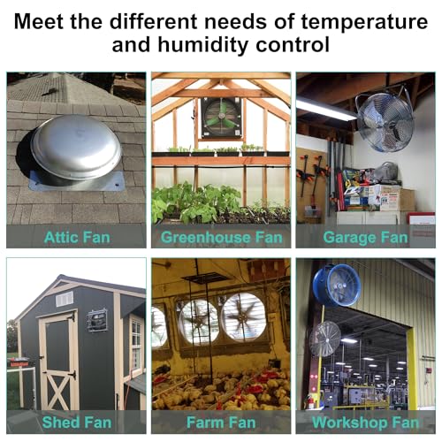 Attic Fan Thermostat and Humidistat, Adjustable Temperature and Humidity Controller 120V Thermostat Replacement for Power Attic Ventilators, Greenhouse Fan and Exhaust Fan