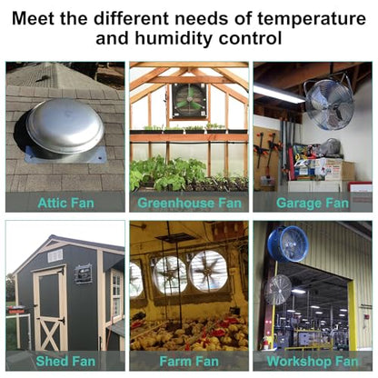 Attic Fan Thermostat and Humidistat, Adjustable Temperature and Humidity Controller 120V Thermostat Replacement for Power Attic Ventilators, Greenhouse Fan and Exhaust Fan