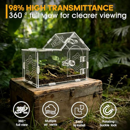 Acrylic Jumping Spider Enclosure with Magnetic Lock – Clear Ventilated Terrarium Box for Tarantulas, Geckos, Mantises, Hermit Crabs, Snails, and Other Small Pets (7.9 x 4 x 6 Inch)