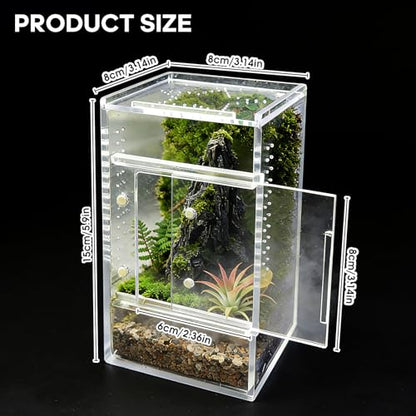 Jumping Spider Enclosure, Small Acrylic Terrarium, Magnetic Front & Top Opening, Bug Habitat for Jumping Spiders, Tarantulas, Praying Mantis, Snails (3.14" x 3.14" x 5.9") - size: Basic Vertical-Mini
