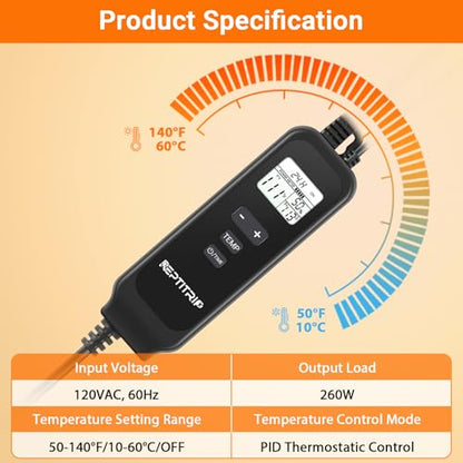 Reptile Thermostat with Timer Fuction & Temperature Probe, Dimmable Thermostat for Reptile Heat Lamp Heat Pad, PID Temperature Controller, Support ℉/℃, Memory Function (Model: PT02S)