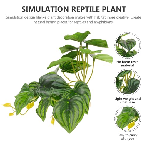 Artificial Reptile Terrarium Plant with Water-Soluble Resin Leaves, Fake Fish Tank Decor for Lizard Box and Amphibian Habitat, Simulation Monstera Leaf Ornament for Turtle Tank