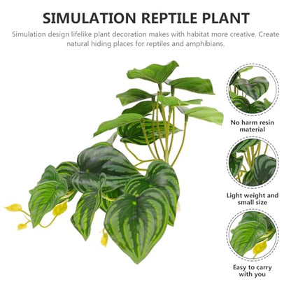 Artificial Reptile Terrarium Plant with Water-Soluble Resin Leaves, Fake Fish Tank Decor for Lizard Box and Amphibian Habitat, Simulation Monstera Leaf Ornament for Turtle Tank