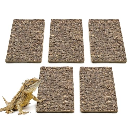 5 Pack Reptile Cork Bark Bulk Reptile 3.93x7.87inch Bark Bedding Natural Flat Cork Wood Pieces Terrarium Substrate Tank Supplies for Bearded Dragon Snake Spiders Hermit Crabs Geckos Tortoise Reptiles