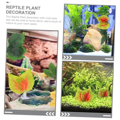 PRETYZOOM 4pcs Artificial Fish Tank Plant Aquarium Landscaping Ornament Reptile Plant Decor with Suction Cups Lifelike Plastic Terrarium Leaves for Aquatic Pets