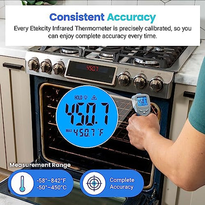 Etekcity Infrared Thermometer Upgrade 774, Heat Temperature Temp Gun for Cooking, Laser IR Surface Tool for Pizza, Griddle, Grill, HVAC, Engine, Accessories, -58°F to 842°F, Blue - color: Blue, style: Classic