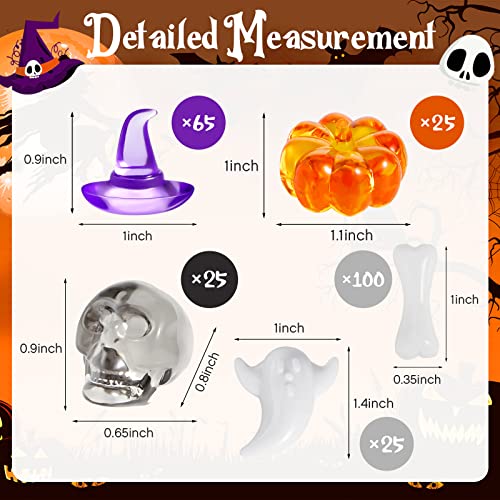 Deekin 240 Pcs Mini Skull Head Mini Pumpkin Acrylic Embellishment Set, Small Table Scatter Vase Filler Resin Ornaments Witch Hat Skeleton Bone Ghost Scrapbooking Thanksgiving Fall Autumn Party