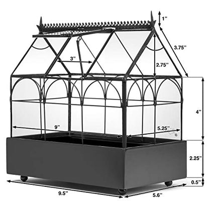 H Potter Glass Terrarium Wardian Case, with Hinged Roof 10.5" Tall | Indoor Tabletop Planter, Metal Base, For Succulents, Ferns, and Moss