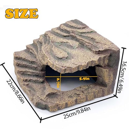 kathson Large Turtles Basking Platform,Resin Reptile Hideouts Cave Habitat Decor,Tortoise Hide Cave with Climbing Ramp Step,Bearded Dragons Hide Basking Rocks Accessories for Lizard,Gecko,Frog