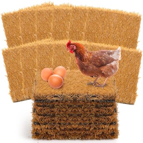 Teenyyou Chicken Nesting Box Pads, 13 x 13 x 1.18 Inch Washable Nesting Pad for Chicken Coop, Artificial Grass Rug Carpet Reusable Nest Box Bedding Fake Synthetic Turf Mat for Hen Laying Eggs (3 Pack)