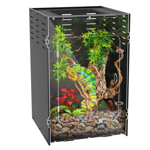 5-Sided Blackout Reptile Tank Enclosure, 16×16×24 inch Crested Gecko Tank Enclosure, Front Opening Reptile Enclosure with Mesh Top for Crested Geckos Small Lizards Tree Frogs & Arboreal Pets