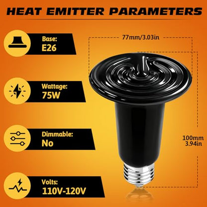 75W Ceramic Heat Emitter Reptile Heat Bulb E26 Base Heat Lamp Bulbs No Light Heat Lamp for Amphibian Pet Brooder Coop Lizard Turtle Snake Terrarium - style: 75 Watts